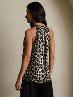 19Momme Silk Leopard Print Sleeveless Halter Neck Women's Top