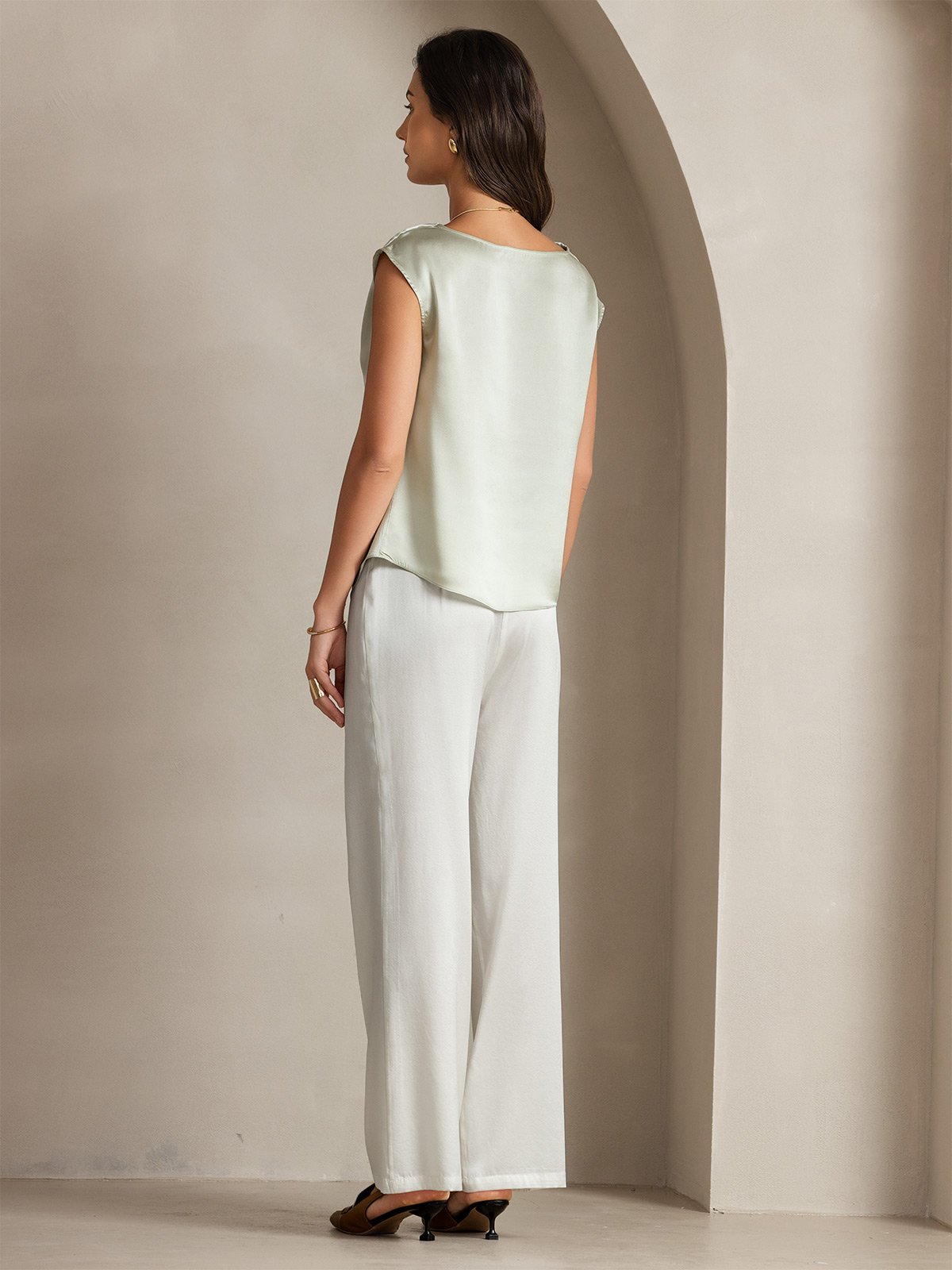 19Momme Silk Cap Sleeve Cowl Neck Women's Top