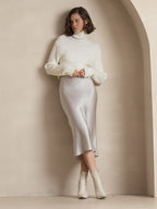 100% Mulberry Silk Stretch Long Straight Skirt