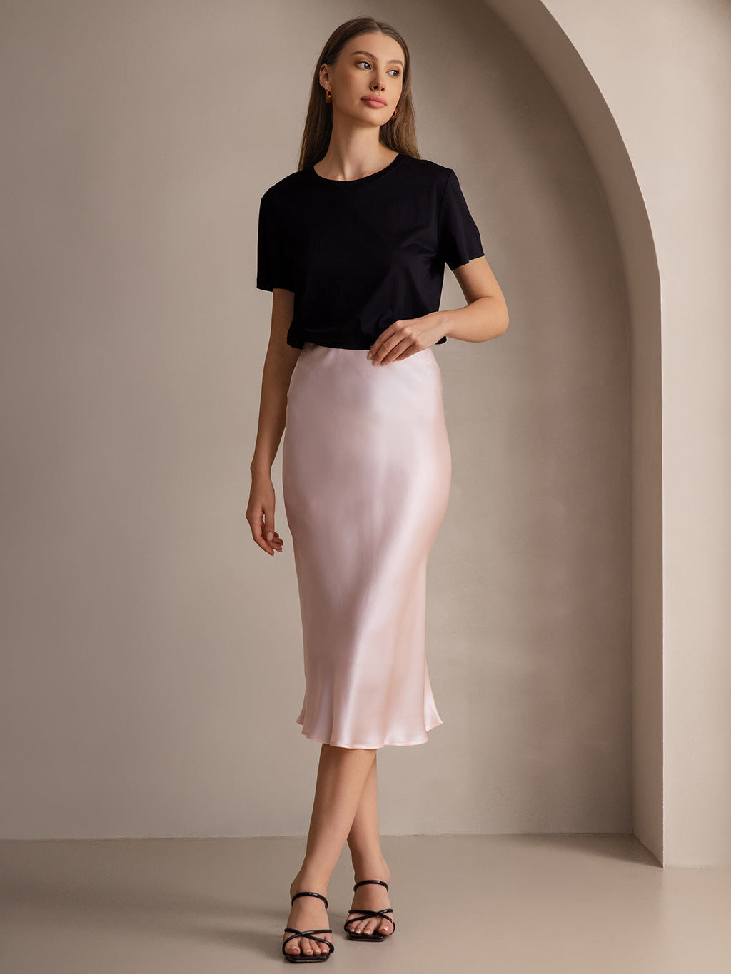 100% Mulberry Silk Stretch Long Straight Skirt