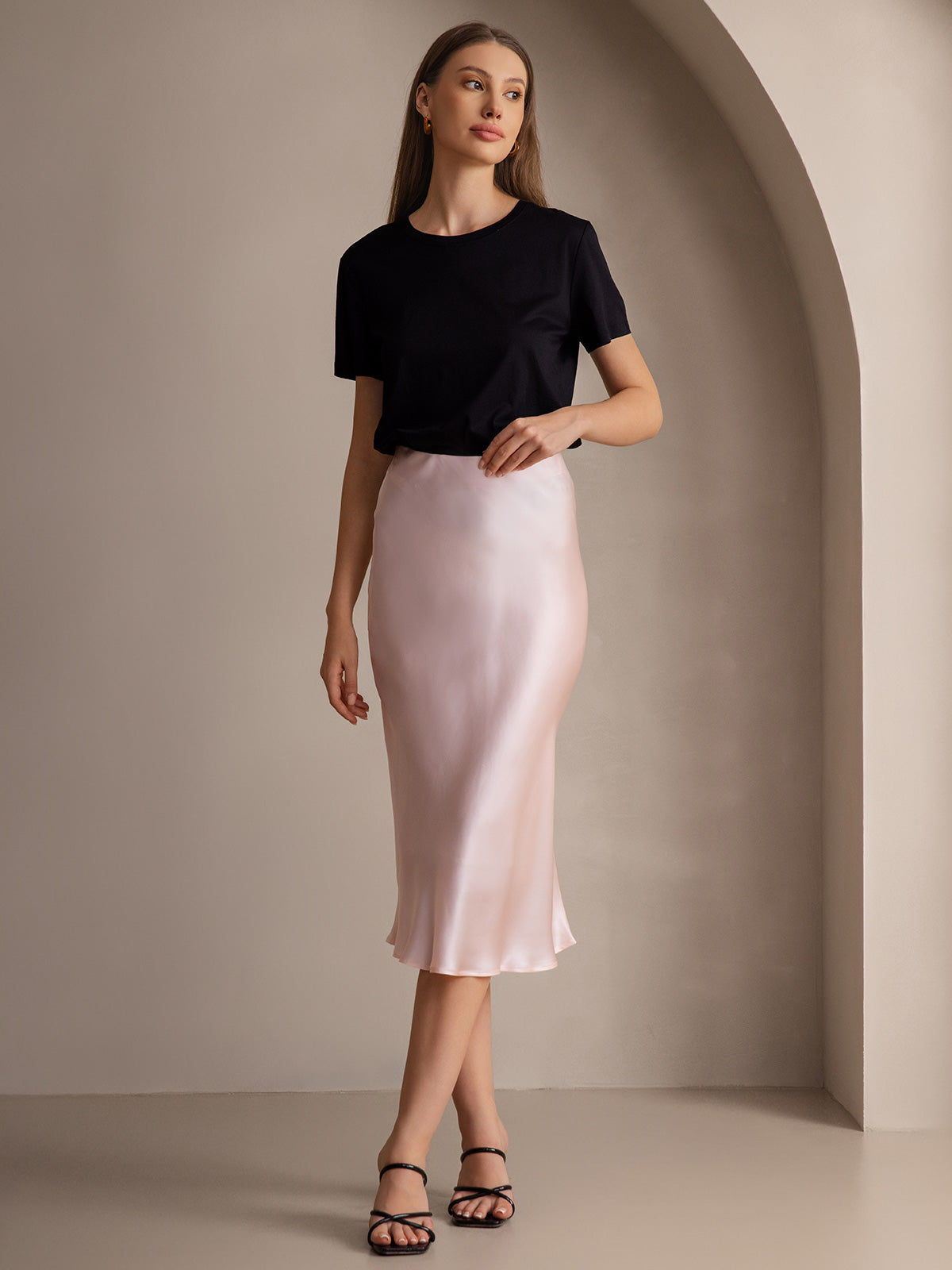 100% Mulberry Silk Stretch Long Straight Skirt
