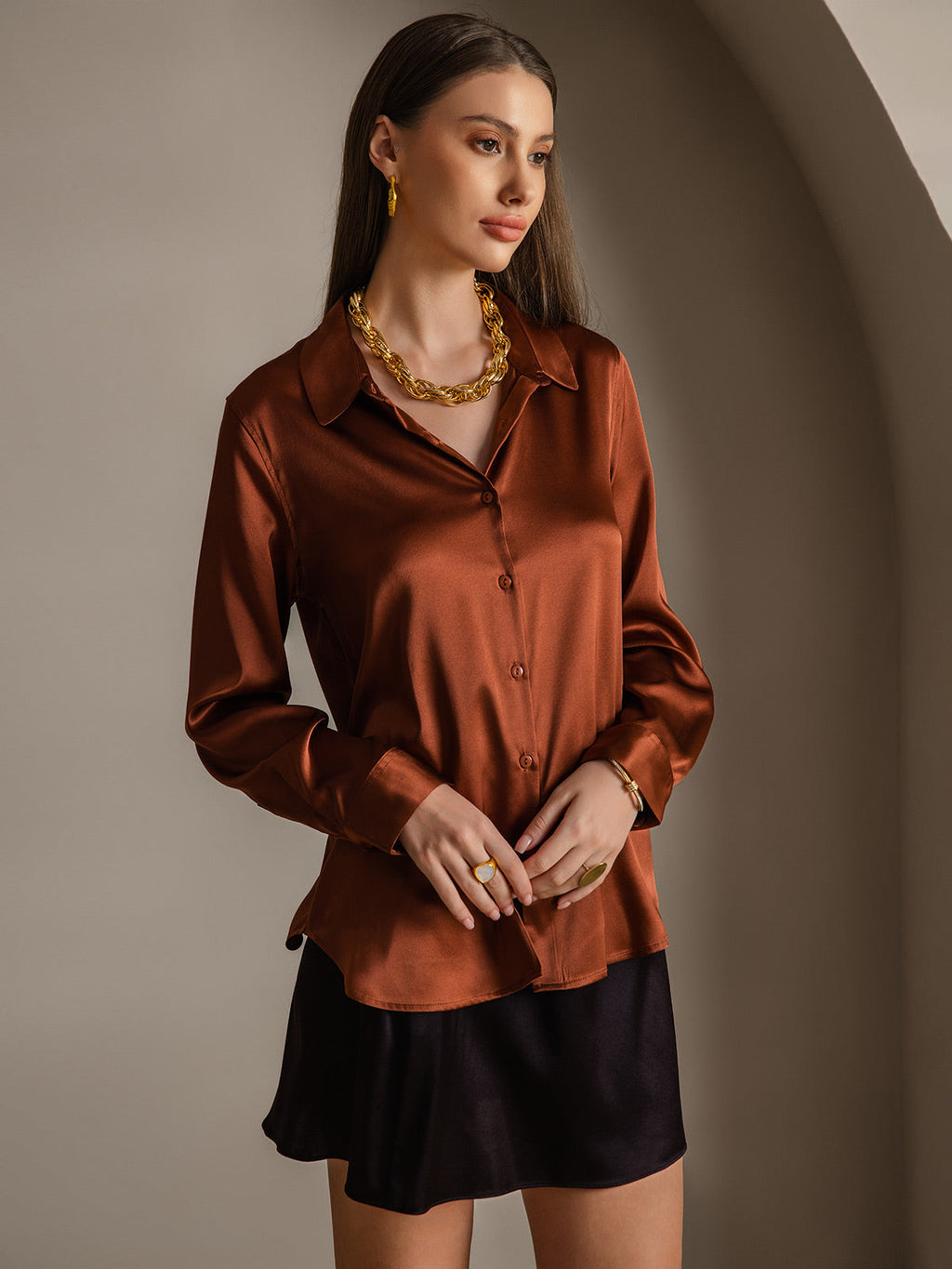 Women's 19 Momme Silk Long Sleeves Button-Up Shirt