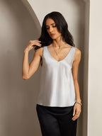 19Momme Silk Sleeveless V Neck Women's Tank Top with V Back Design