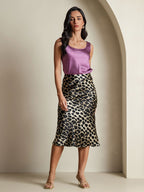 19Momme Pure Silk Leopard Print Stretch Straight Long Skirt