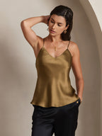 100% Mulberry Silk Spaghetti Strap V Neck Camisole Top