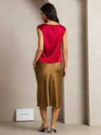 19Momme Silk Cap Sleeve Cowl Neck Women's Top