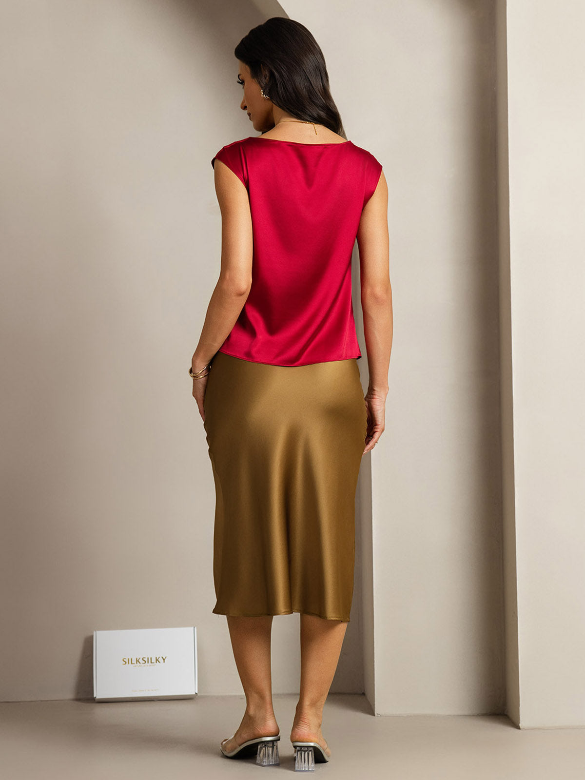 19Momme Silk Cap Sleeve Cowl Neck Women's Top