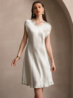 100% Mulberry Silk Cap Sleeve V-neck Midi Nightgown