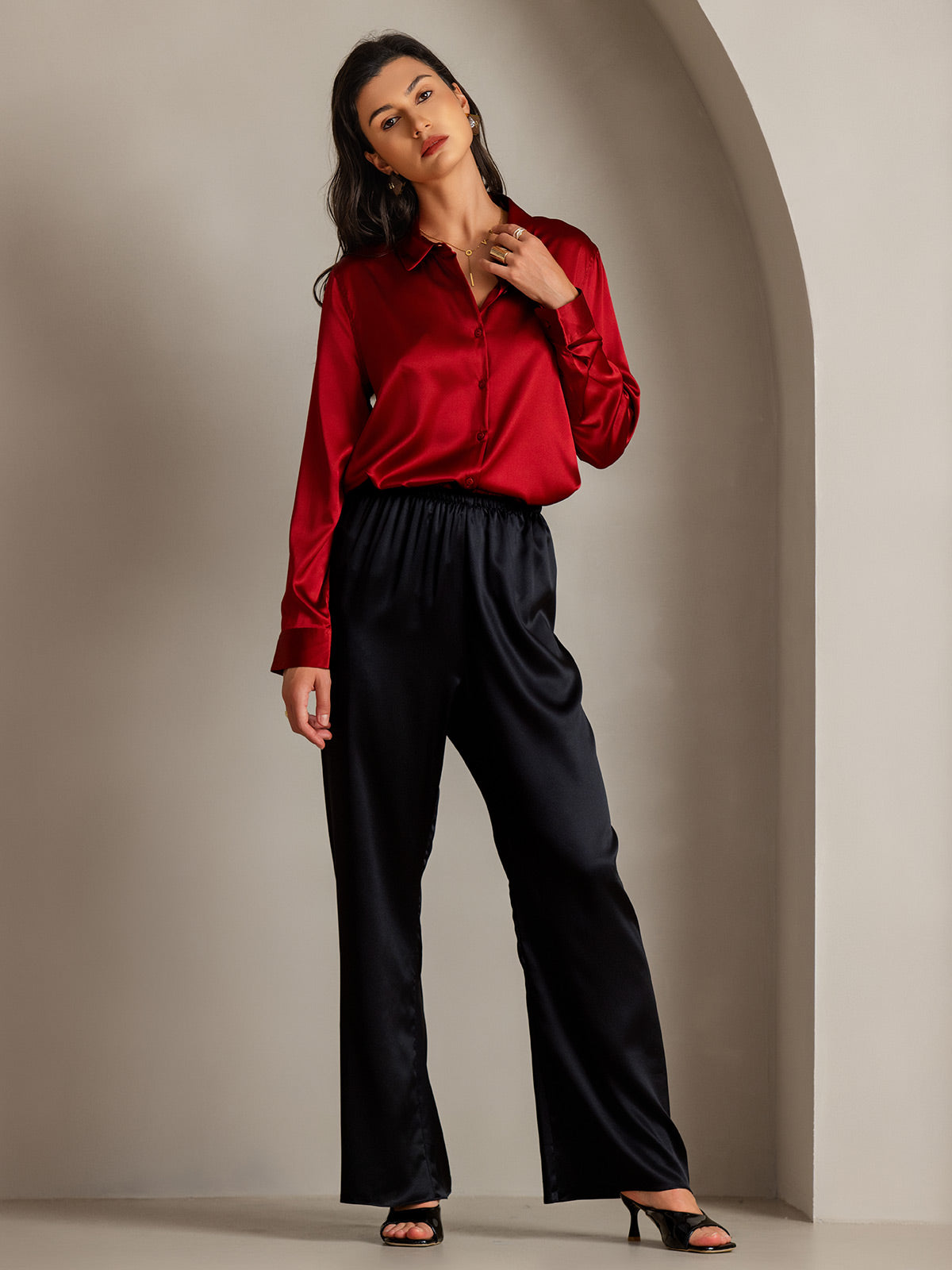 Women's 19 Momme Silk Long Sleeves Button-Up Shirt