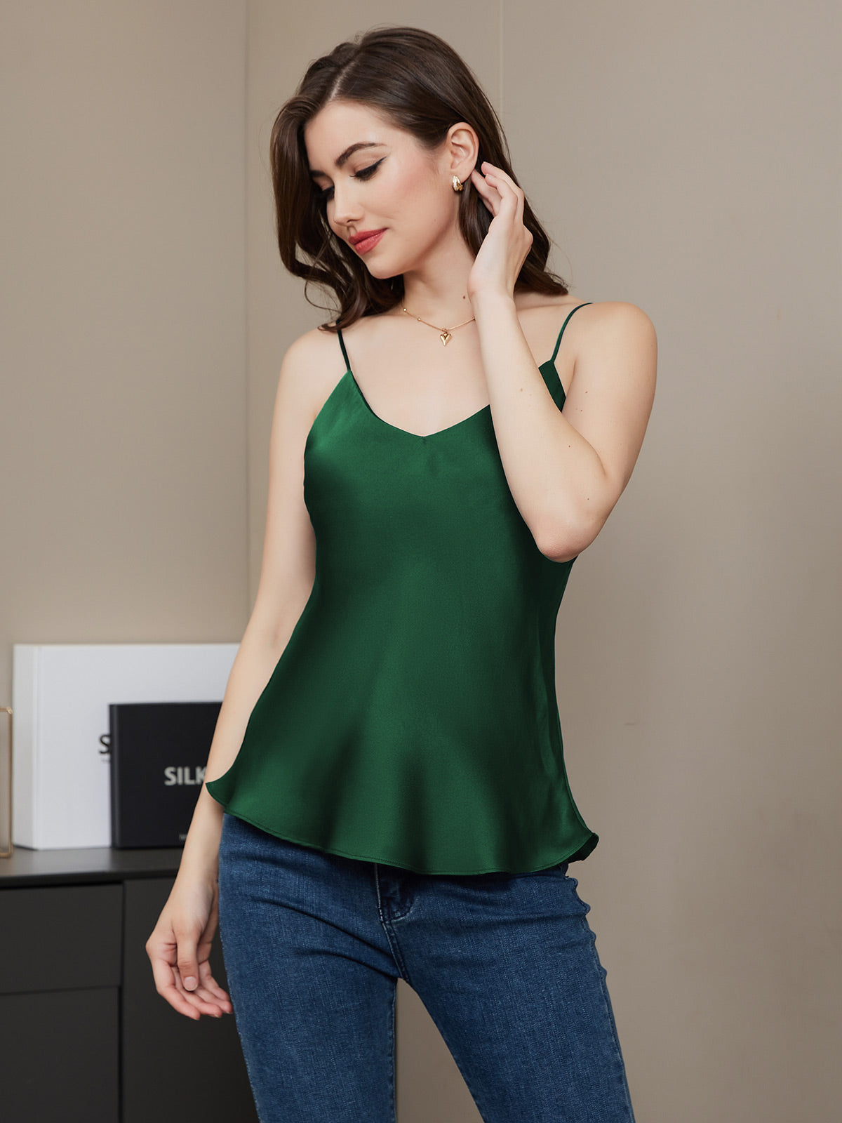 100% Mulberry Silk Spaghetti Strap V Neck Camisole Top