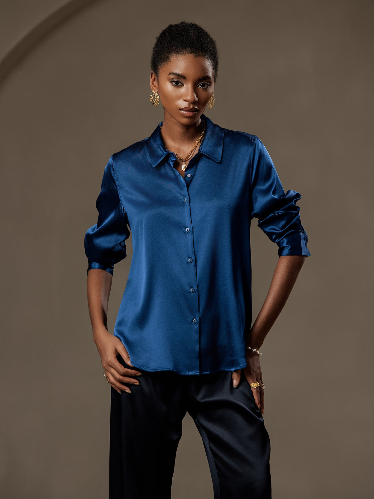 Women's 19 Momme Silk Long Sleeves Button-Up Shirt
