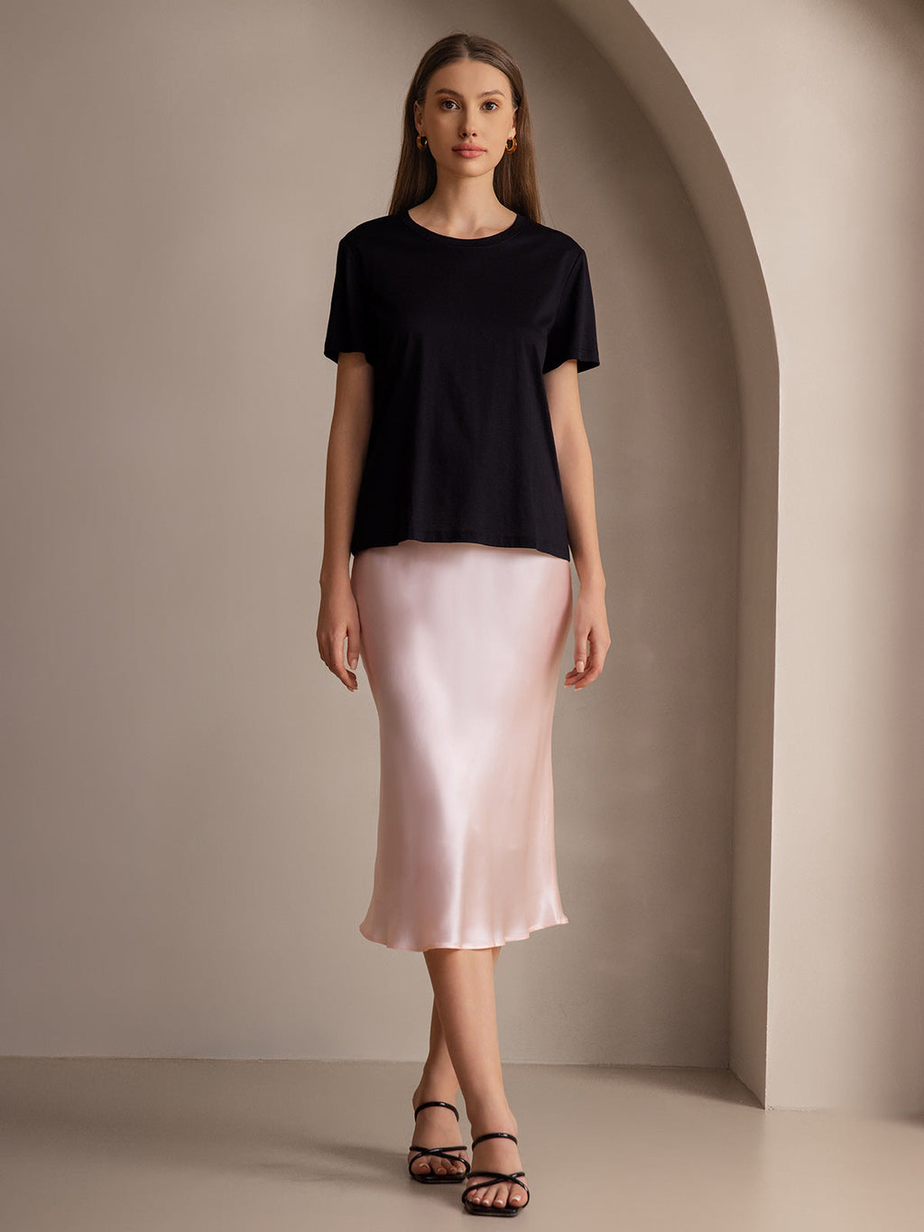 100% Mulberry Silk Stretch Long Straight Skirt