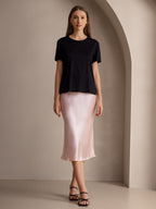 100% Mulberry Silk Stretch Long Straight Skirt