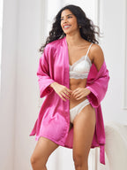 100% Mulberry Silk Short Women's Kimono Robe with Wrap Design