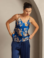 Pure Silk Dragon Print Spaghetti Strap V Neck Camisoles
