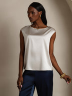 19Momme Silk Cap Sleeve Round Neck Women's Top