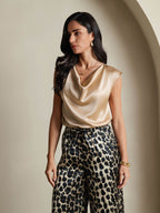 19Momme Women's Silk Cap Sleeve Cowl Neck Top