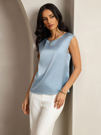 19Momme Silk Cap Sleeve Round Neck Women's Top