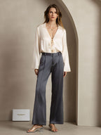 19Momme Silk Straight Leg Women's Pants With Side Pockets Design