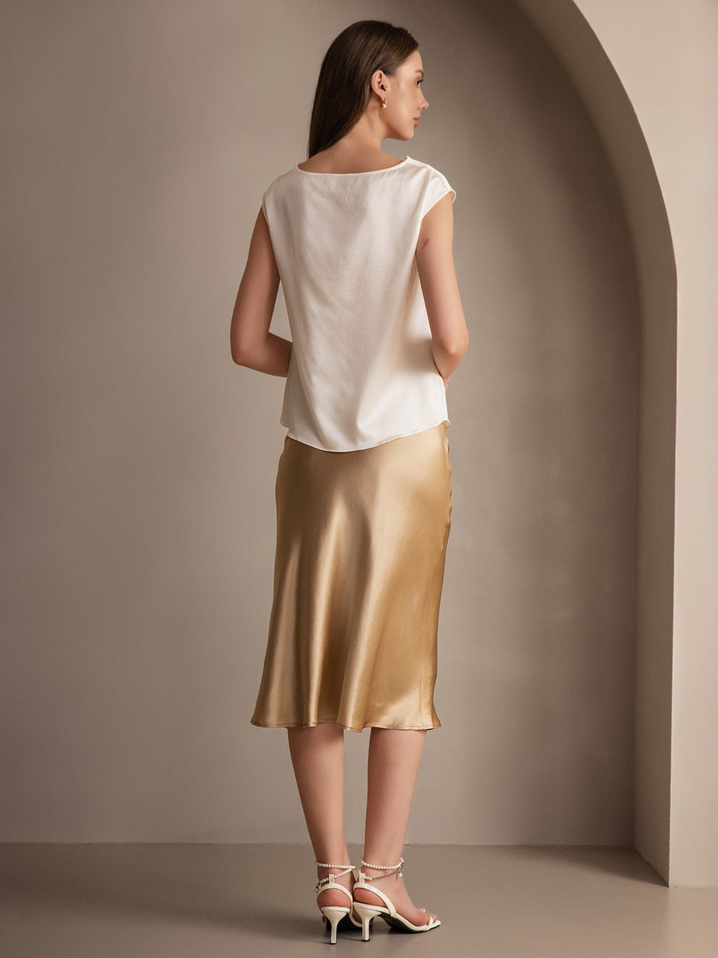 100% Mulberry Silk Stretch Long Straight Skirt