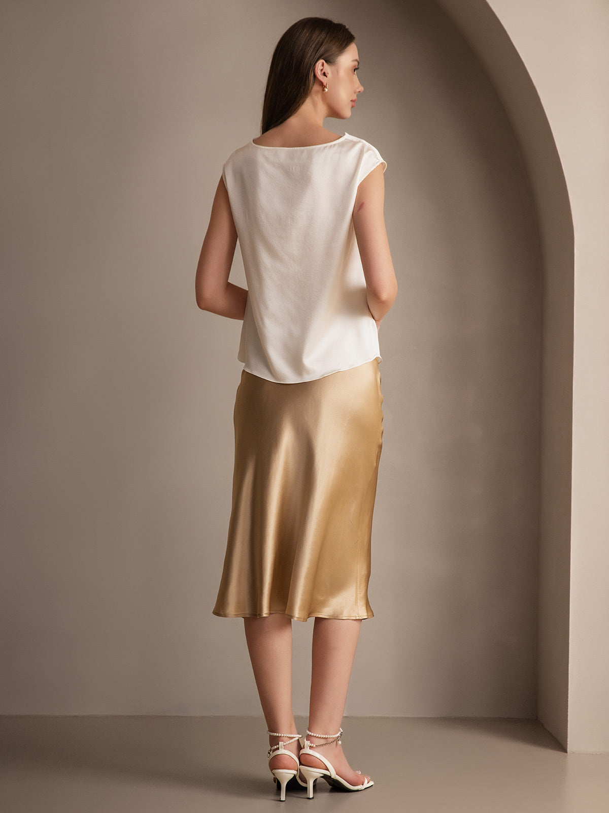 100% Mulberry Silk Stretch Long Straight Skirt