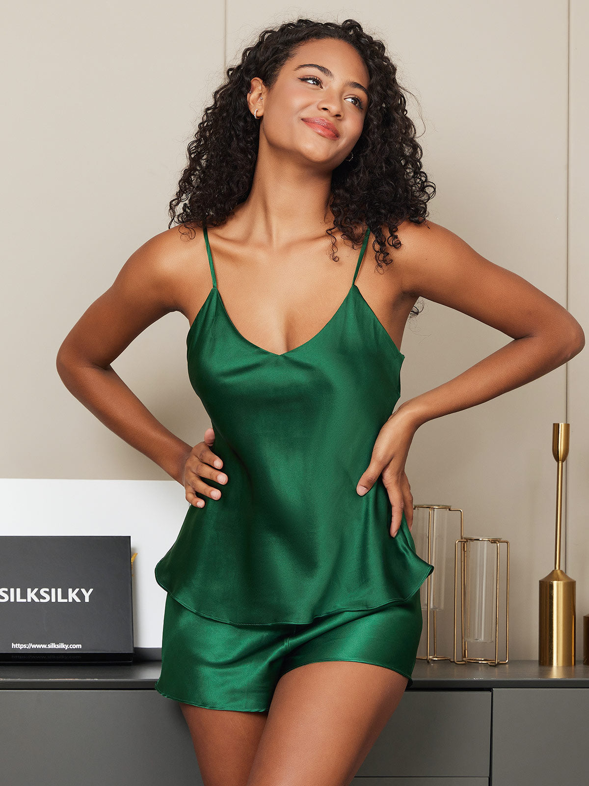 100% Mulberry Silk V-Neck Cami Pajama Set