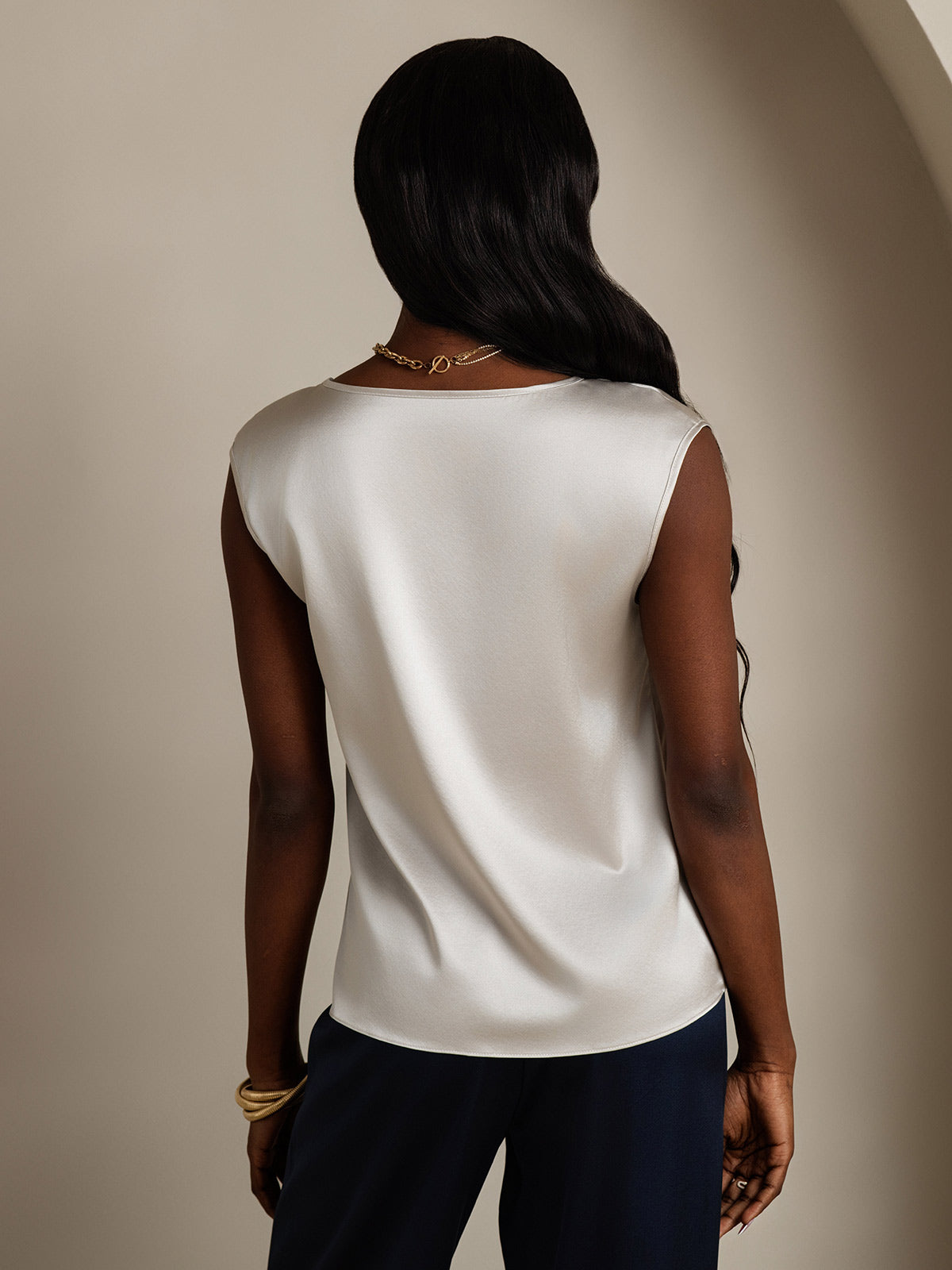 19Momme Silk Cap Sleeve Round Neck Women's Top