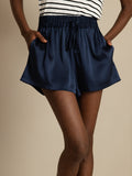 19Momme Silk Women's High-Waist A-Line Shorts with Shirred Drawstring Waist