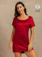 19Momme Washable Silk Short Sleeve Round Neck Short Nightgown